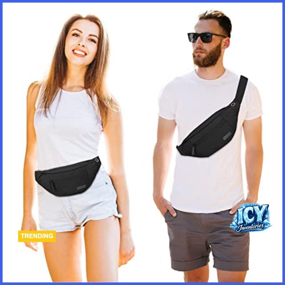 Large Crossbody Fanny Pack with 4 Zipper Pockets, Water-Resistant Polyester - Picture 2 of 6